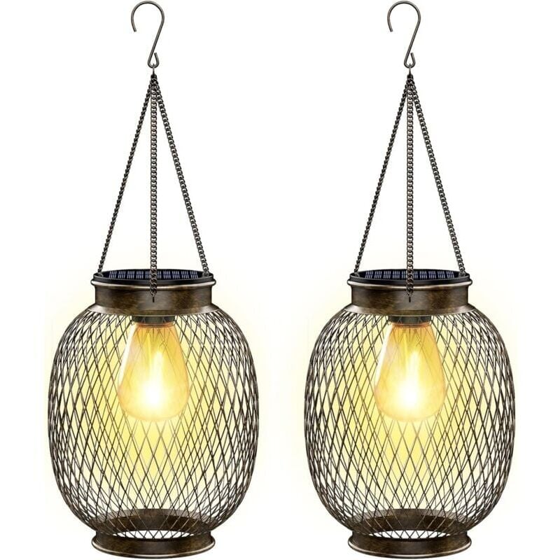 Image of SNQ - Lampe Solaire Exterieur Jardin Suspendue, IP65 Étanche Lanterne Solaire Exterieur 2 Pièces Métal Lumiere Solaire Exterieur avec Ampoule led
