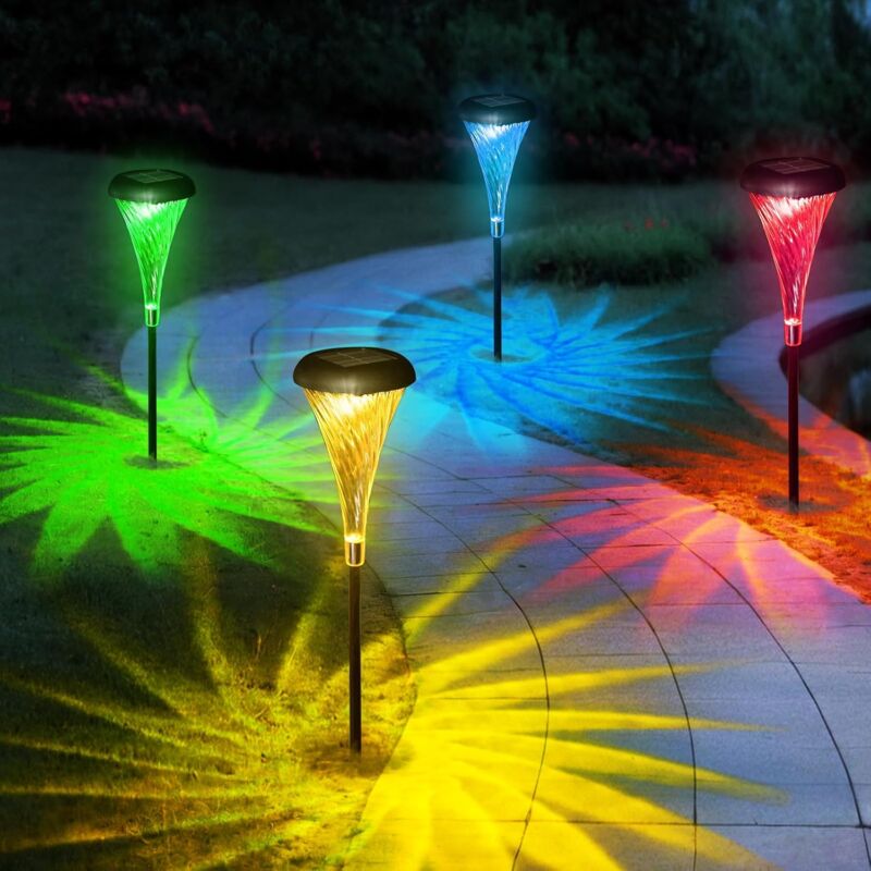 Lampe Solaire Exterieur Jardin,4 Pack Eclairage de jardin solaire extérieur avec Colorée LED et Blanche Chaude,eclairage solaire lumière Étanche pour
