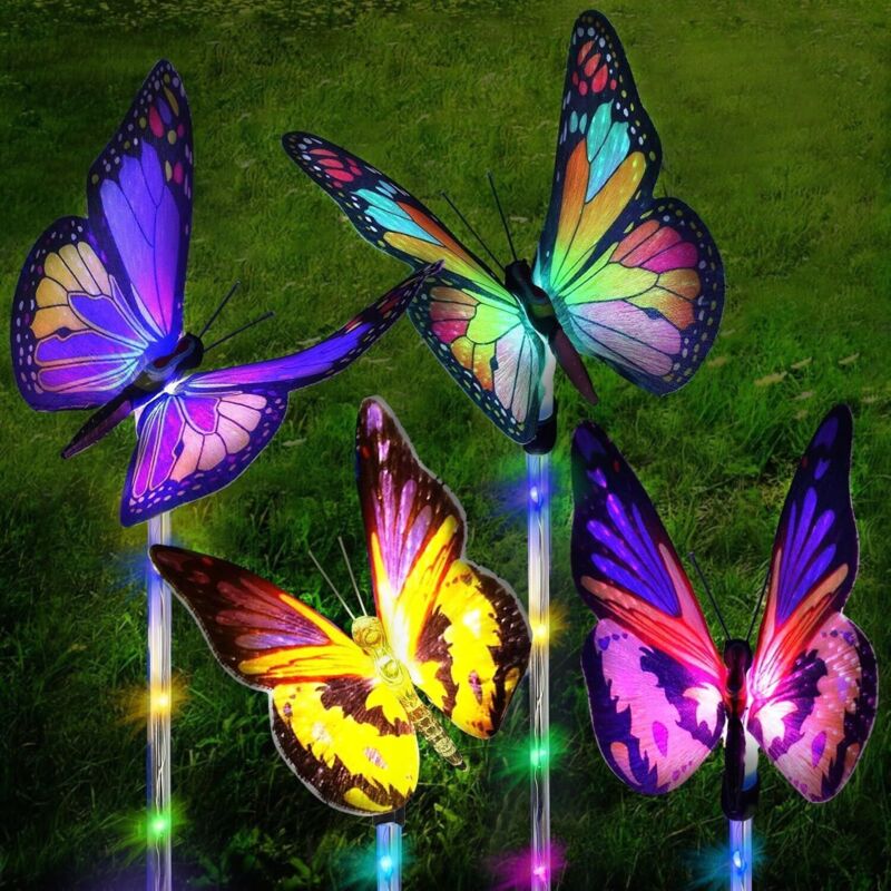 Lampe Solaire Exterieur Jardin,4 Pièces Lampes solaires à piquets Papillon LED Multicolore changeant,lumière Solaire pour Jardin, clôture, Patio,