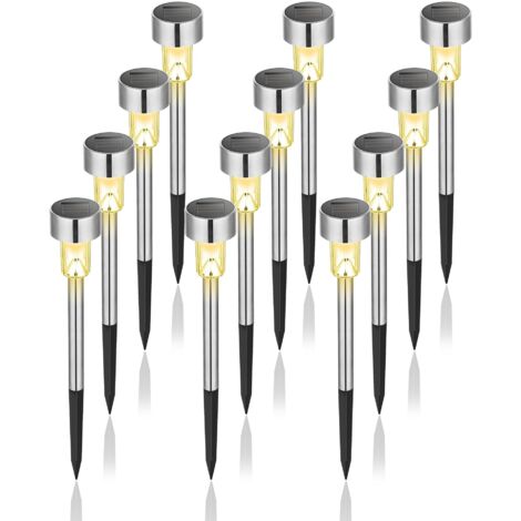 Lampe Solaire Extérieur, Lampe Solaire Extérieur Jardin,Étanche Lumière Solaire Extérieur Pour Terrasse, Pelouse, Jardin, Allée, Chemins, Acier Inoxydable,Lot De 12,Blanc Chaud