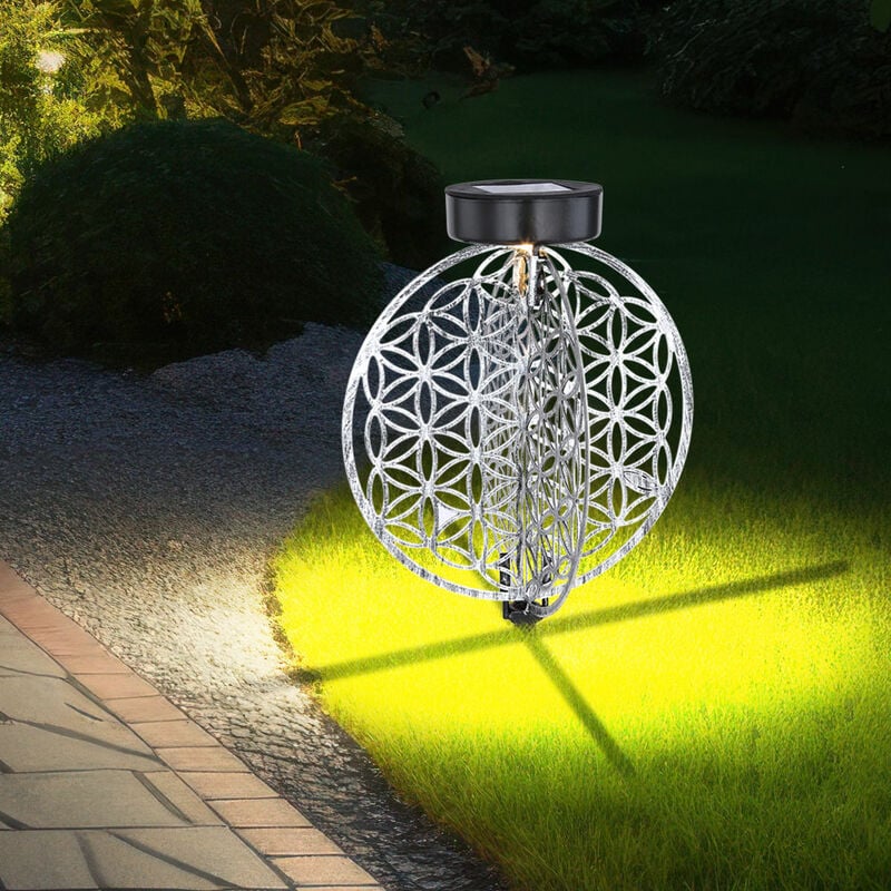Lampe solaire extérieur lampe solaire oriental led lanterne de jardin extérieur avec effet lumineux fleur de vie, 1x led blanc chaud, DxH 20x31 cm,