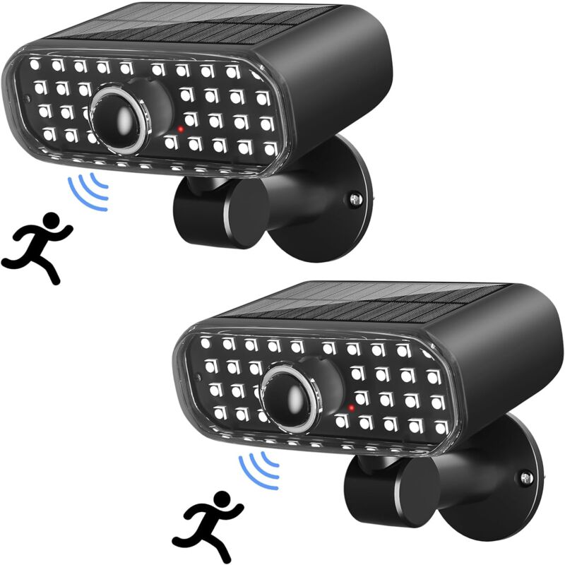 Lampe Solaire Exterieur, Lot de 2 Lumiere Solaire Exterieur avec Détecteur de Mouvement, IP65 Etanche, 120° Détecteur Spot Solaire Exterieur pour
