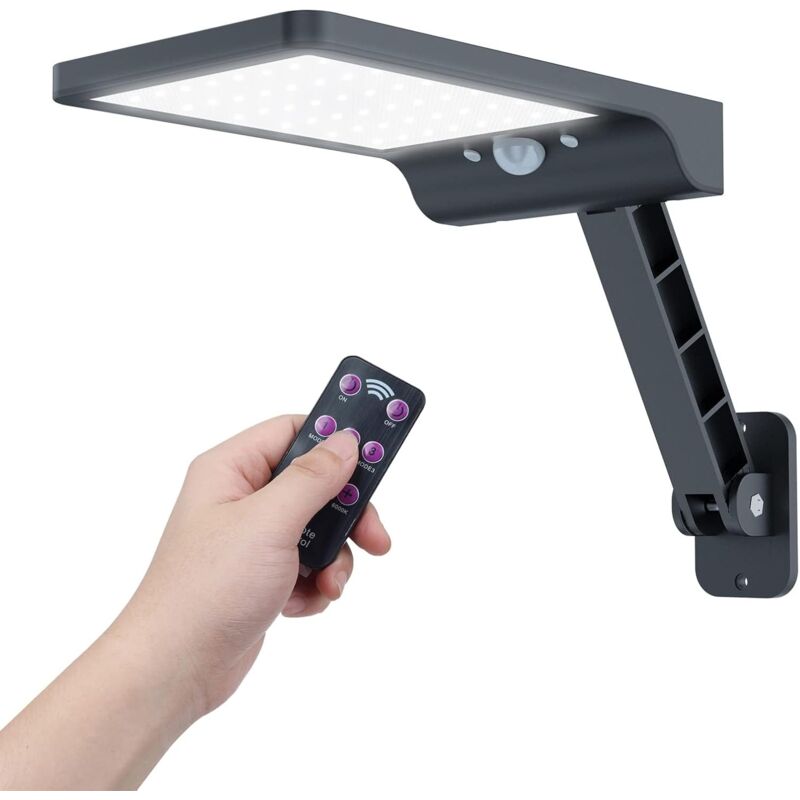 Lampe Solaire Exterieur, Lumiere LED avec Détecteur de Mouvement avec 3 Modes Réglables IP65 Étanche Puissant Lampadaires avec Télécommande