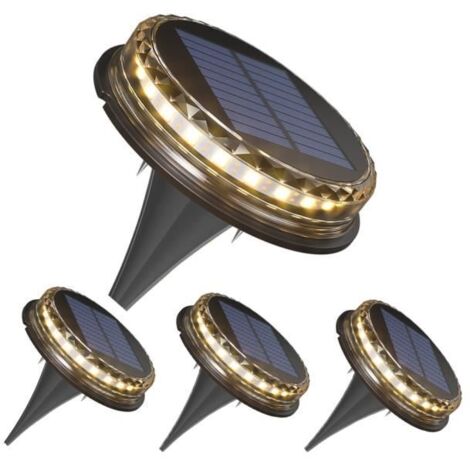 Lampe Solaire Extérieur, Lumière Solaire Jardin 17 LEDs au Sol Éclairage Lumière chaude,Lampe Solaire Encastrable-Lot de 4