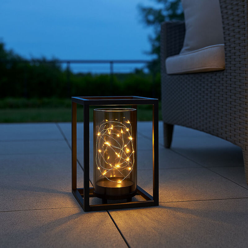 Lampe solaire extérieur lumière solaire jardin lumière cadre métallique led chaîne lumineuse solaire extérieur, métal acrylique, 1x led blanc chaud,