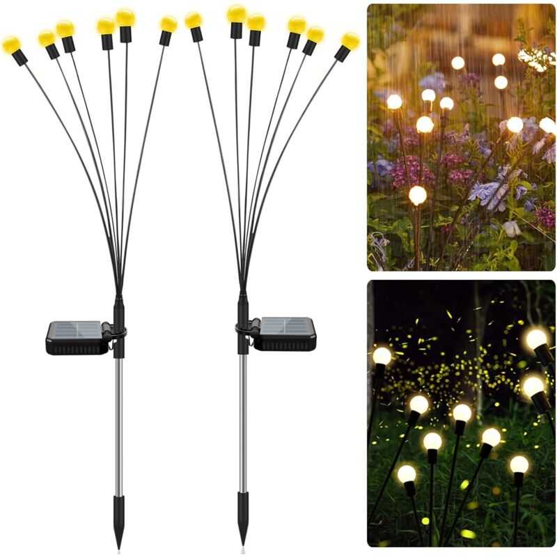Lampe Solaire Extérieur, Lumières Solaire de Jardin Firefly Extérieur, Etanche IP65 Lampe Solaire Exterieure pour Chemin Jardin Cour(6LED 2pack)
