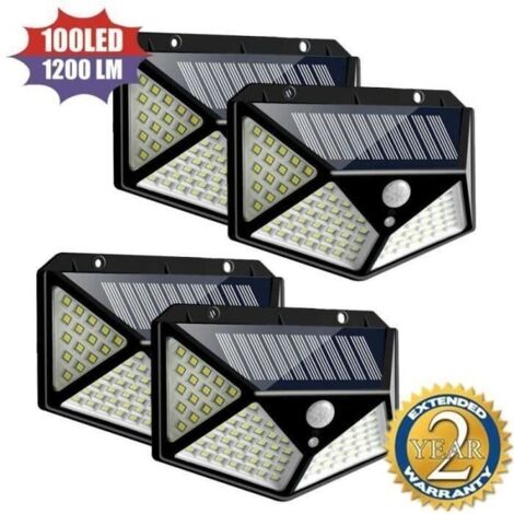 Lampe Solaire Extérieur Murale - 100 LED - Avec Detecteur de Mouvement IP65 Étanche - Noir