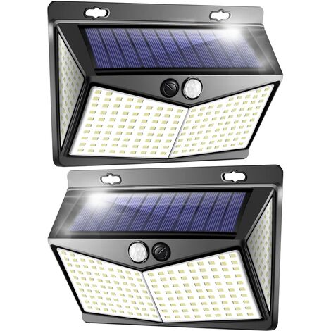 Lampe Solaire Exterieur, Projecteur LED Exterieur Detecteur de Mouvement 208 Led Ip65, Lumiere Spot LED Solaire Exterieur, Eclairage Exterieur avec Detecteur,Applique Murale pour Jardin Piscine-2 Pack