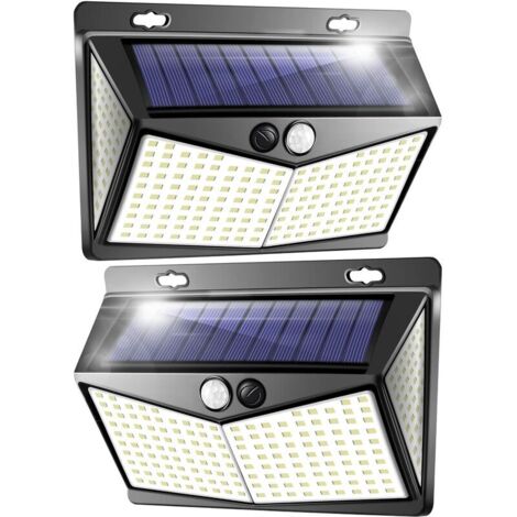 Lampe Solaire Exterieur, Projecteur LED Exterieur Detecteur de Mouvement 208 Led Ip65, Lumiere Spot LED Solaire Exterieur, Eclairage Exterieur avec Detecteur,Applique Murale pour Jardin Piscine-2 Pack