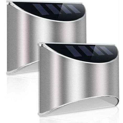 Lampe Solaire Extérieur Puissante Stainless Steel Applique Avec Etanche Led Lumière Lampadaire Eclairage Exterieur de Sécurité Sans Fil lumière blanche 10x8x5.3cm 2Pcs Argent
