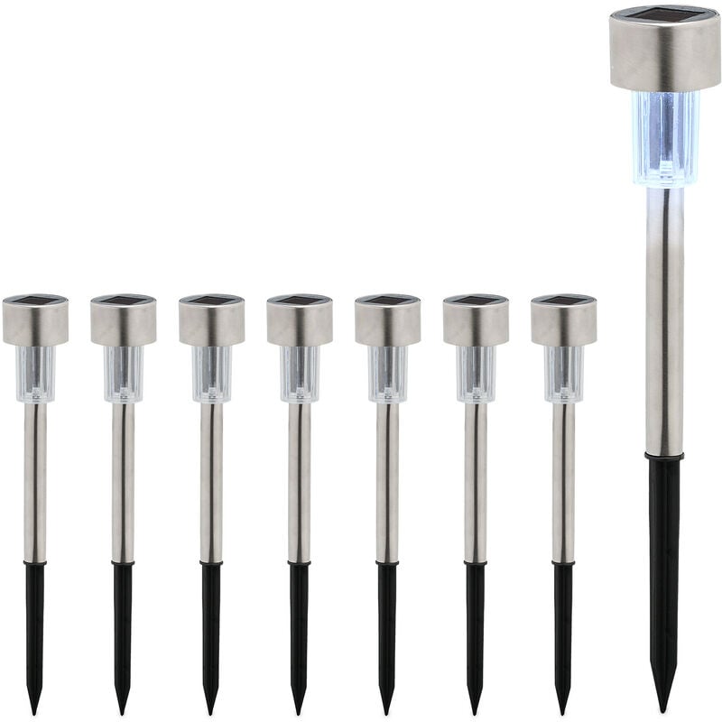 Lampe solaire, extérieur, set de 8, blanche froide, étanche, détecteur crépusculaire, 31x4,5 cm, argenté/noir - Relaxdays