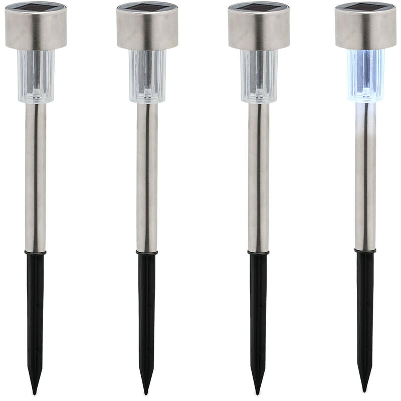 Lampe solaire, extérieur, set de 4, blanche froide, étanche, détecteur crépusculaire, 31x4,5 cm, argenté/noir - Relaxdays