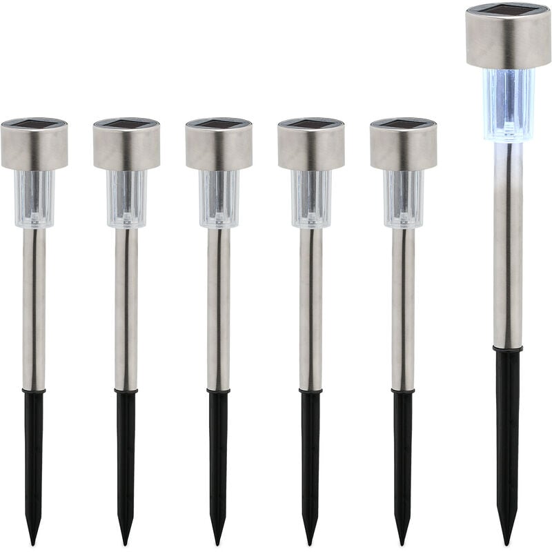 Lampe solaire, extérieur, set de 6, blanche froide, étanche, détecteur crépusculaire, 31x4,5 cm, argenté/noir - Relaxdays