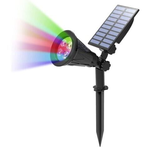 Lampe Solaire Extérieur, Solaire Projecteur avec 4 couleurs changeantes, Extérieur sans Fil Etanche IP65 Lampe Jardin avec 180° Réglable Spot Solaire pour Jardin, Cour, Chemin, Allé. [Classe énergétiq