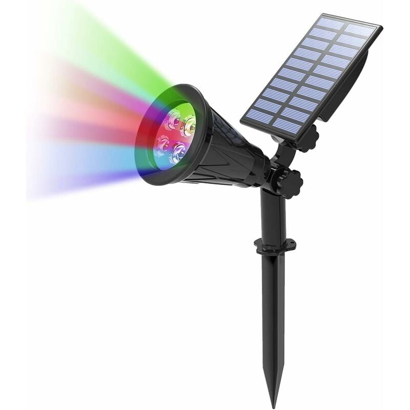 Lampe Solaire Extérieur, Solaire Projecteur avec 4 couleurs changeantes, Extérieur sans Fil Etanche IP65 Lampe Jardin avec 180° Réglable Spot Solaire