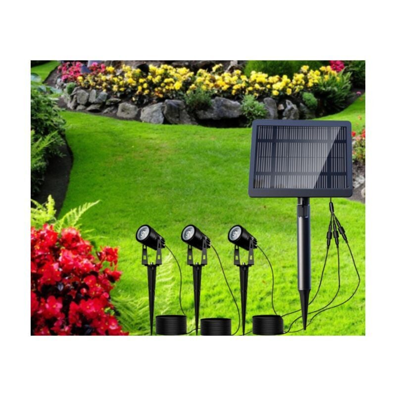 Lampe Solaire Exterieur Spot solaire exterieurà piquer ou mural Etanche IP66 3000K blanc chaud 450LM, lumiere exterieur solaire idéal pour Jardin,