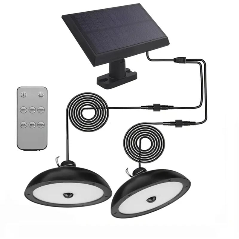 Lampe Solaire Extérieur Suspendue 78LED 3 Modes avec Capteur de Mouvement Câble de 3M pour Jardin Garage Lustre Solaire IP65 étanche