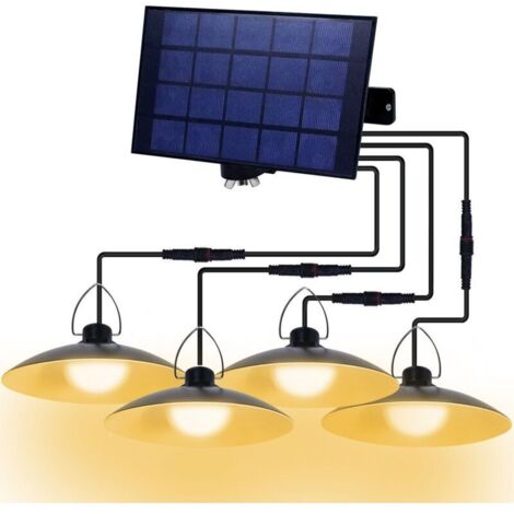 Lampe Solaire Extérieur Suspendue,Suspension solaire à 4 têtes, étanche IP65, 1040 lm, câble de 3 m, détecteur crépusculaire, blanc chaud 3000 K
