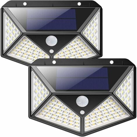 QIEDIE Lampe Solaire Extérieur 【Version Améliorée 2 Pack】 100 LED 2200 mAh éclairage Extérieur étanche 270° lumière Solaire Détecteur de Mouvement 180 ° Spot Solaire Applique Solaire pour Jardin