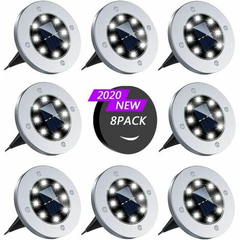 Lampe Solaire Extérieur,8 Pièces Lampe Solaire au Sol Lumière Extérieure étanche Spot Solaires à Encastrer 8LEDS pour Passerelle (Blanc froid)