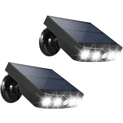 Lampe Solaire Extérieure, 4 LED Solaire Éclairage Extérieur avec Panneau Solaire Haute Puissance 2W, Détecteur de Mouvement, 360° Sans Fil Réglable Sans Fil Jardin Applique Murale de Sécurité (Lot de