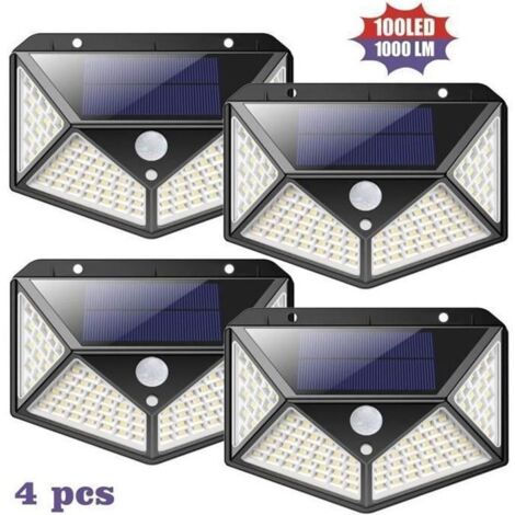 Lampe solaire extérieure 4 Pack 100LED 2200mAh 3 modes - AUDBURN - Noir - Détecteur de Mouvement