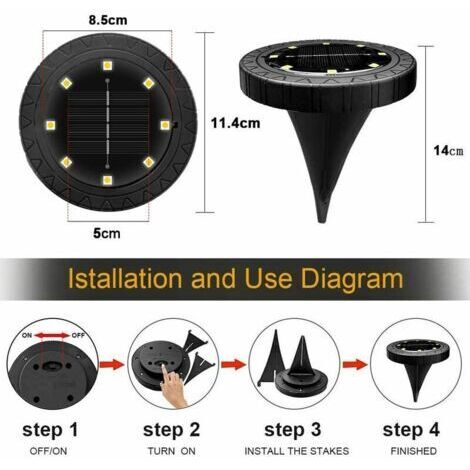 Lampe Solaire Exterieure 8pack 8LED Luminaire Solaire Extérieur Jardin Eclairage Blanc Chaud Spot LED Extérieur étanches Luminaire Decoration Panneau Solaire pour Pelouse Chemin Allée Terrace Sol