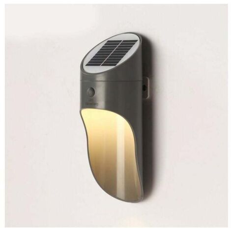 Lampe solaire extérieure, applique murale extérieure, lampe de jardin LED étanche, réverbère de balcon avec capteur de corps humain (coque grise chaude, lumière blanche)