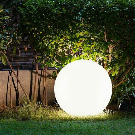 Lampe solaire extérieure boule lumineuse 30 cm – Piquet de sol – 4x LED blanc chaud – IP44 – Autonomie 6h – Matériau plastique, blanc argent – Expo Börse