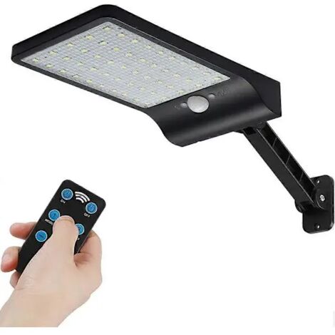 Lampe solaire extérieure étanche IP65, 50 LED, 450 lm, avec télécommande, sans fil, idéale pour jardin, garage, cour et escaliers.