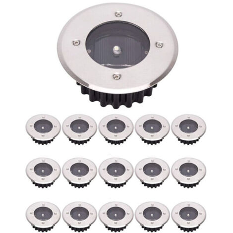 Lampe Solaire Extérieure IP65, 15 Pièces, Lumière Froide Blanche, Design Rond Enterrable Énergie A+