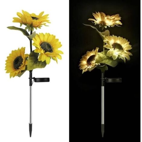 Lampe Solaire Extérieure - Lanterne Tournesol Classique à 3 Têtes - Prise de Sol pour Jardin, Patio, Pelouse, Paysage