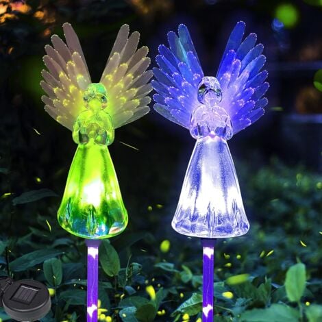 Lampe Solaire Extérieure, Lumière Ange Solaire à LED Changeantes Multicolores, Eclairage Ange de Jardin Exterieur pour Extérieur Jardin Pelouse Chemin Cimetière Noël Décoration (2 Pack)