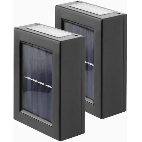 Lampe solaire extérieure maison jardin pelouse cour applique murale coque noire lumière blanche 2 pièces