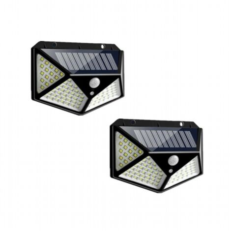 Lampe solaire extérieure pour cour, lampadaire LED étanche, éclairage par détection de présence - Applique murale 100 LED - Lot de 2
