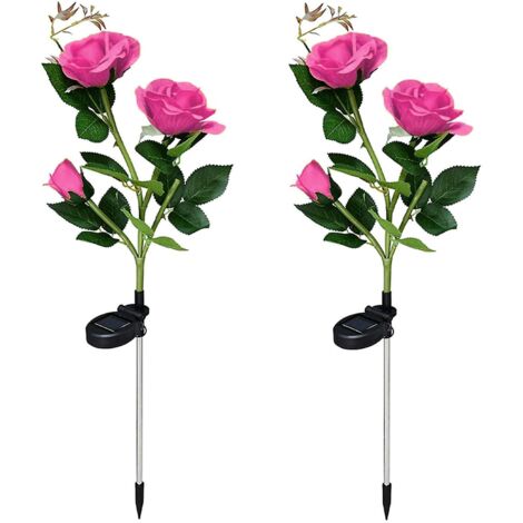 Lampe solaire extérieure pour jardin, guirlande lumineuse LED en forme de rose avec une fleur plus grande et un large panneau solaire