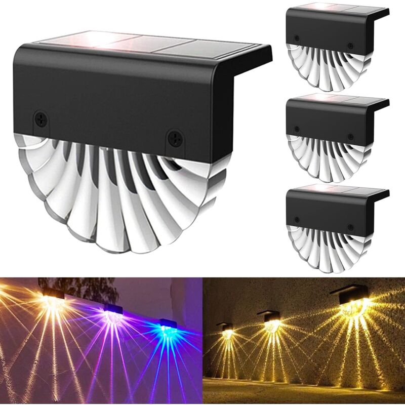 Lampe Solaire Exterieur,IP65 led ,7 Modes D'éclairage, Blanc Chaud/Couleur, pour Jardin,Clôture,Cour,Garage (lot de 4)