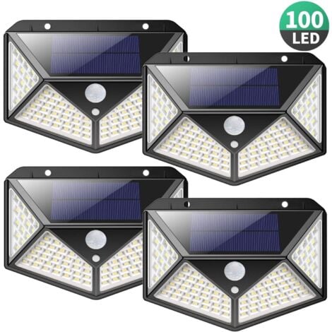 LANGRAY Lampe Solaire ExtérieurVersion Puissante 4 Pack100 LED 2200 mAh éclairage Extérieur étanche 270° lumière Solaire Détecteur de Mouvement 180 ° Spot Solaire Applique Solaire pour Jardin -