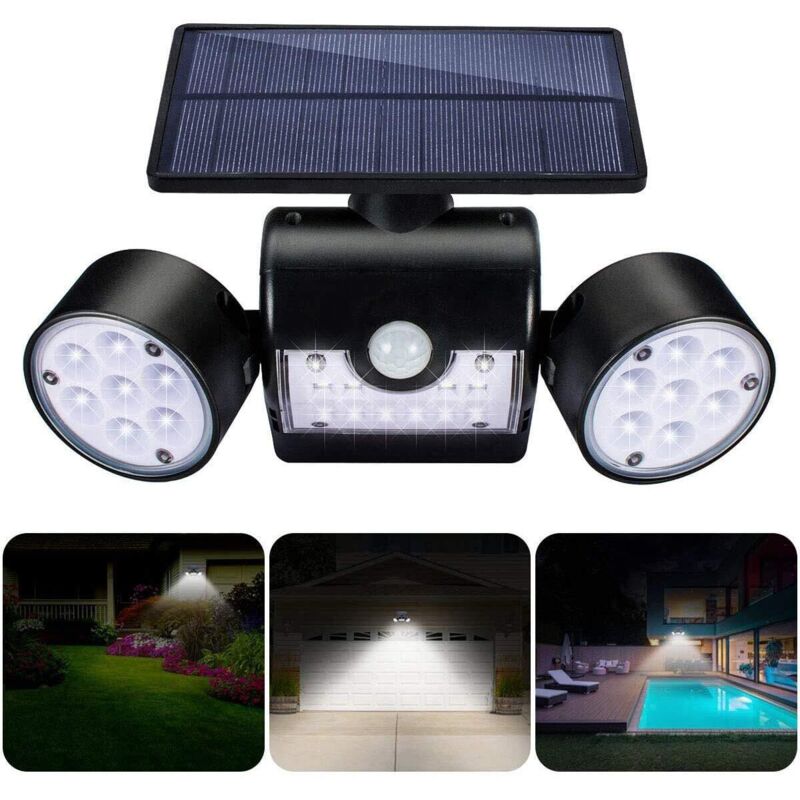 Lampe Solaire Extérieur, applique solaire extérieur, avec 30 projecteurs à led à double tête étanches, rotation à 360 degrés, avec détecteur de