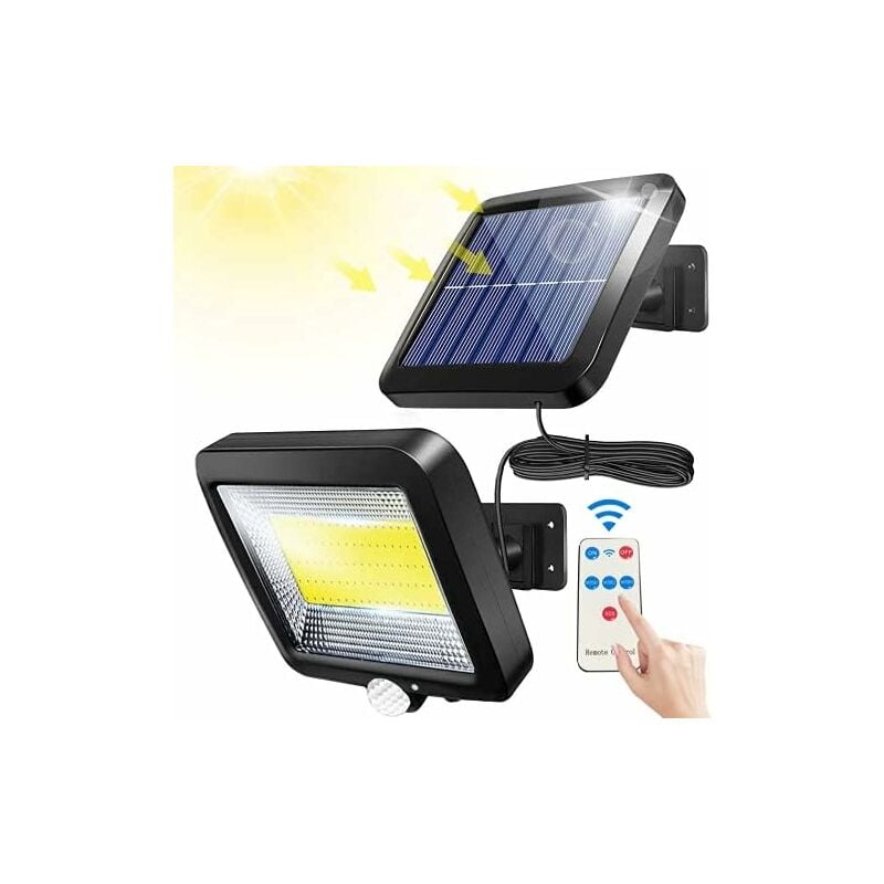 Lampe Solaire Extérieur, Lumière Solaire, avec Telecommande, Détecteur de Mouvement étanche, 100 led Lampe Solaire Extérieur Puissante Étanche IPX65