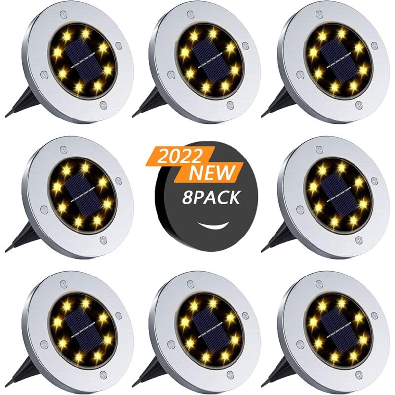 Lampe Solaire Extérieur,8 Pièces Lampe Solaire au Sol Lumière Extérieure étanche à 8LEDS pour Passerelle (Blanc chaud)