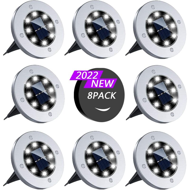 Lampe Solaire Extérieur,8 Pièces Lampe Solaire au Sol Lumière Extérieure étanche à Encastrer 8LEDS (Blanc froid)