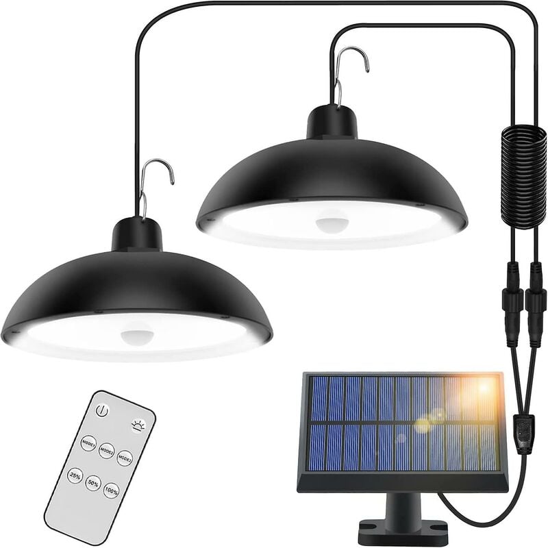 Lampe solaire extérieure, 78 Led 4 modes avec capteur, télécommande, panneau solaire ajustable sur 360°, 3 niveaux de luminosité, étanche ip65