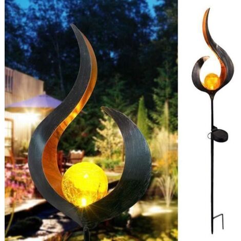 Lampe Solaire Flamme Extérieur LED Rétro Fer Bronze Soleil Jardin Paysage Lampadaire Décoration Fête Jardin Pelouse Etanche -MAX