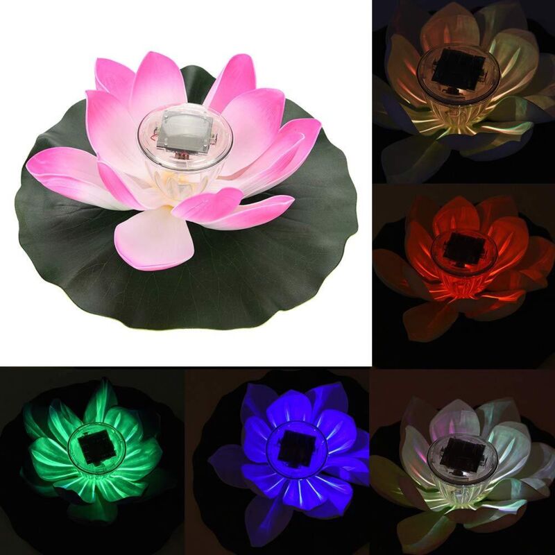 Lampe Solaire Fleur De Lotus, Énergie Solaire Imperméable Multicolore LED Couleur Changeante Lampe De Fleur De Mousse De Lotus Extérieur Flottant