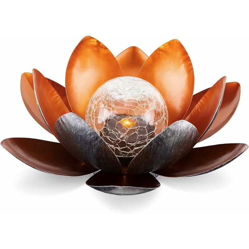 Gotrays - Lampe Solaire Fleur de Lotus - Fleur led Lumineuse Rechargeable par Énergie Solaire - Décoration Écologique pour Jardin Étang - Ambre