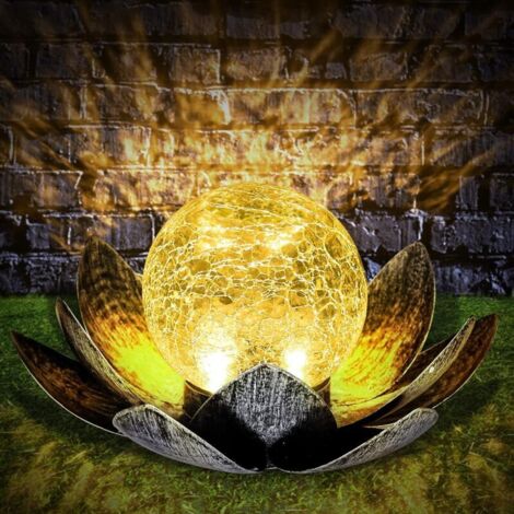 Lampe solaire fleur de lotus LED étanche – Décoration jardin et étang – Matériaux métal et verre – IP65 – Autonomie 8-10 heures