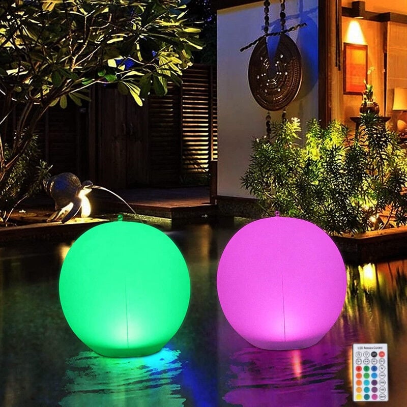 2pièces Lampes solaires flottantes de piscine de 30 cm qui flottent en forme de boule de piscine extérieure, veilleuse led étanche 16 couleurs,