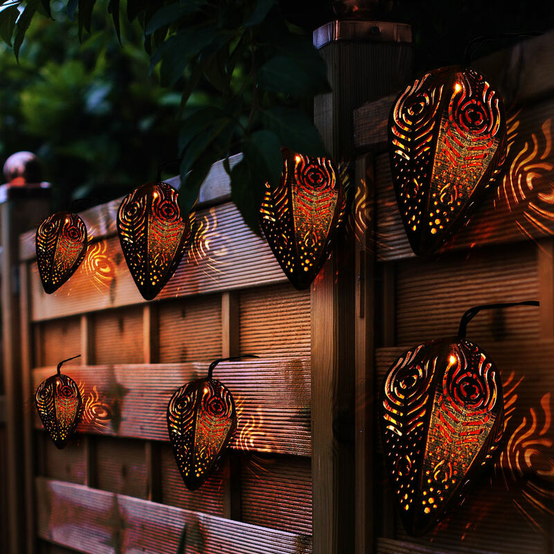 Lampe solaire guirlande lumineuse d'extérieur, lampe décorative au design rétro, motif dans l'abat-jour, cuivre noir, 9x led 3000 k blanc chaud,