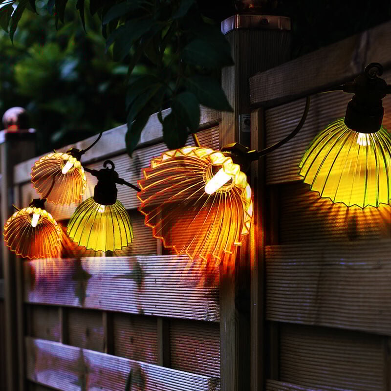 Lampe solaire guirlande lumineuse d'extérieur led lumière de jardin, abat-jour colorés, noir, 10x led 3000 Kelvin blanc chaud, LxPxH 360x8,5x10 cm